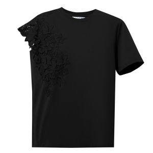 AMII | Round Neck Lace Asymmetrical Ionized Cool Comfort Quick Drying T-Shirts
