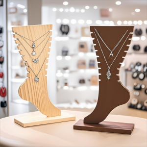1 Foot Shaped Wood Necklace Display Stand Solid Wooden Board Creative Jewelry Hanging Stand Necklace Display Stand