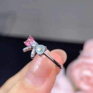 Montagne Jewelry Natural 4mm Tourmaline Ring for women Crystal Inset Bowknot Design Fine Jewellery 925 Silver Ring