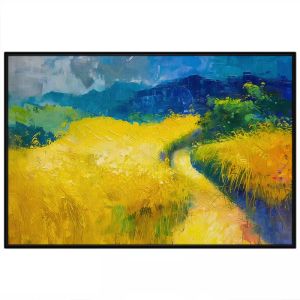 Tranh trừu tượng phong cảnh quê hương cánh đồng lúa chín vàng ruộng tranh treo tường tranh dán tường in canvas. CGI-475