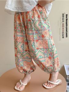 New 2024 Girls Mosquito-Resistant Pants Summer Fashionable Casual Ethnic Style Childrens Clothing Cotton Nylon Long Pants