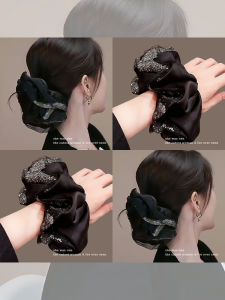 NING ZHOU | Oversized Rhinestone Mesh Satin Scrunchie