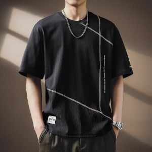 Retro American Style Mens T-shirt Casual Loose Short Sleeve round Neck Pure Cotton Summer Fashion Body Fit Tee for Youth