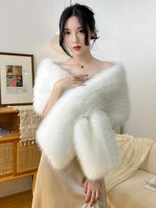 Versatile Imitation Fur Fox Flag Shawl for Women Multi-functional Chinese Wind Style Rectangular Shape for Spring Fall Winter