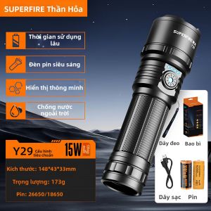 SUPERFIRE | Đèn Pin LED Chiến Thuật Ngoài Trời Siêu Sáng Có Thể Sạc Lại Và Thu Phóng
