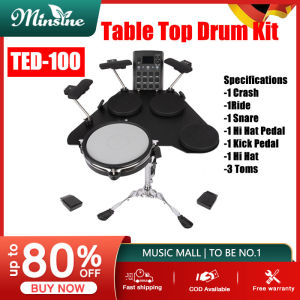 Minsine Portable Table Top Drum Kit with Built in Speakers Electronic Drum Set