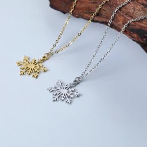 Lemegeton Christmas Snowflake Pendant Womens Necklace Fashion Stainless Steel Neckband Fashion Simple Jewelry Party Gift