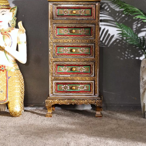 ไม้เนื้อแข็งแกะสลักสามถังตู้ข้างเตียงห้องนอนห้องนั่งเล่นตู้เก็บของตู้เก็บของเฟอร์นิเจอร์ไทยตู้ลิ้นชักติดผนัง