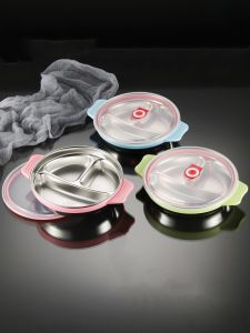 Bát Ăn Trưa Bằng Thép Không Gỉ 304 Cho Trẻ Em Có Nắp Đậy Miệng Sâu Tay Cầm Kiểu Trung Quốc Bát Đựng Súp Mờ Đồ Dùng Ăn Uống Cho Trẻ Em