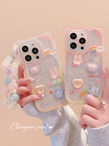 Silicone Phone Case Womens Style Full Cover with Wrist Strap Lanyard Bear Rabbit 3D Cartoon Design for  15 pro 2025