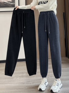 Sudran Womens Fleece-Lined Tracksuits Loose Spring/Autumn/Winter Harem Pants with Pocket High Waist Casual Trousers