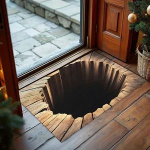 3D Visual Illusion Door Mat Realistic Broken Wood Grain Anti Slip Floor Mat Suitable for Indoor and Outdoor Car Home Decoration
