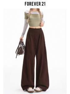 High Waist Loose Straight Leg Casual Pants Womens Wide Leg Coffee Color Lazy Pants American Style Simple Pure Color Button