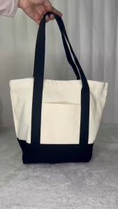 Canvas Tote Bag Large Capacity Shopping Shoulder Grocery With Pocket Travel School Work Beg Tuisyen