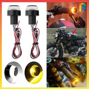2PCS Motorcycle LED Handlebar Turn Signal Light DC 12V White Yellow Flasher Handle Grip Blinker Side Marker Hand Lamp
