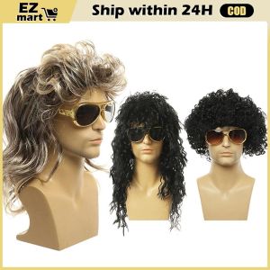 Men Fantic Mullet Wigs for Men 70s 80s Costumes Mens Long Curly Fancy Party Accessory Cosplay Hair Wig Disco Party Wigs