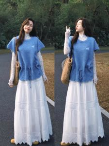 XUECAIQI | Floral Underwear Layered Knitted Skirt Set