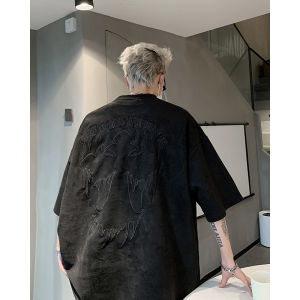 Jiaxun | Embroidered Suede T-shirt Mens Summer Stylish