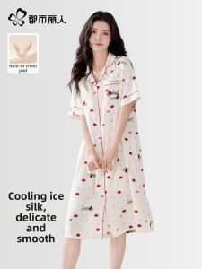 Ice Silk Padded Short Sleeve Summer Cartoon Sleep Dress