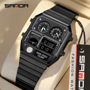 SANDA 3192 Factory Mens Wristwatch LED Electronic Chronograph Square Casual Multi-function Thermometer Stopwatch Men’s Watch