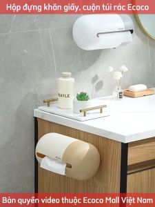 Hộp đựng khăn giấy cuộn túi rác ECOCO dạng rút đa năng thế hệ mới tiết kiệm không gian không cần khoan tường 24154