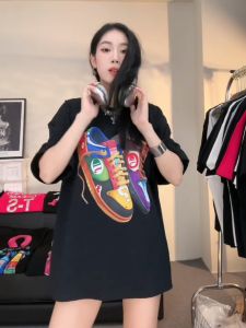 Fashionable Cotton Printed Short Sleeve Couple Shoes Korean Style Loose Fit Summer New Arrival Casual Comfortable Mid-Length T-Shirt