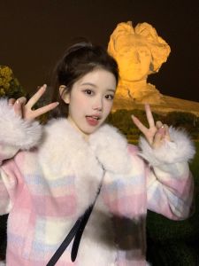 Ladies Woolen Quilted Short Coat Autumn Winter New Style Small Size Fashionable Thickened Cotton Jacket Sweet Style Pure Color