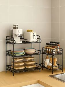 Multi-Functional Kitchen Storage Rack Spice Organizer Multi-Layer Rack for Oil Salt Soy Sauce Vinegar Easy to Install Metal Shelf