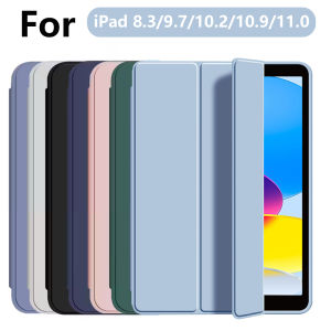 for iPad 5/6/7/8/9/10th gen Compatible with Air 4/5/6/7 Pro 11 three fold stand intelligent protective cover with soft TPU case