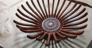 Vintage Wood Sunburst Trivet | Handmade Ethnic Home Fruit Bowl | Dark Brown | H10 x L30 x P30