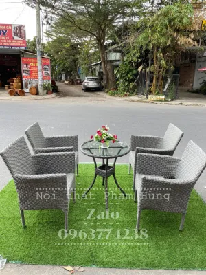 Bộ bàn ghế mây nhựa cafe ngoài trời thanh lý gấp giá rẻ