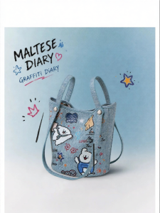 TOUTOU | Cartoon Doodle Tote Bucket Bag Large Capacity For Commuting Denim