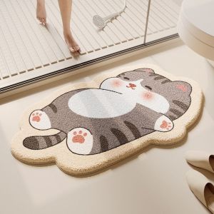 VIKAMA Cute and Adorable Cat Plush Doormat Soft and Fluffy Bathroom Mat Non-Slip Entryway Rug Home Decor