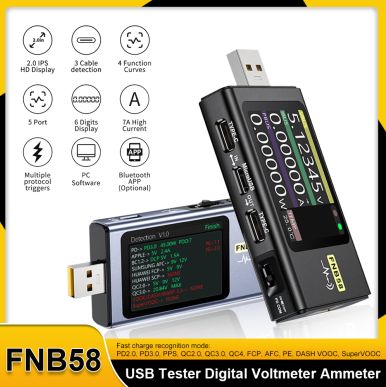 FNIRSI-FNB58 Digitaler Voltmeter Amperemeter USB-Tester TYP-C Schnellladungserkennung Auslöser Kapazitätsmessung Rippelmessung  1420