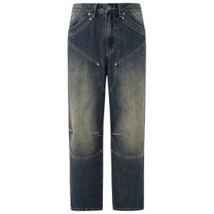 CHINISM | Spring New Arrival American Vintage Workwear Style Straight Fit Wide Leg Denim Casual Pants