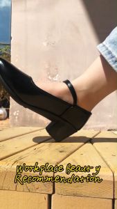 Sizes 35-40 Womens Mid Heel Thick Heel Platform Work Shoes Buckle Black Round Toe Womens Shoes