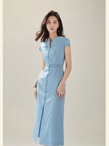 SHANGSHA | Elegant Luxury Stylish Blue Dress