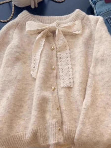 Áo Len Cardigan Ren Thắt Nơ Dày Dặn Cho Nữ Áo Khoác Ngoài Mềm Mại Thoải Mái Áo Len Cardigan Cổ Tròn Dài Tay Mùa Thu Đông Thường Ngày