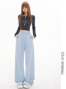 กางเกงวอร์มสปอร์ตเอวสูงสไตล์อเมริกันสำหรับผู้หญิง กางเกงขายาวทรงตรงทรงสลิมฟิตสำหรับฤดูใบไม้ผลิ 2025 กางเกงขายาวทรงสลิมฟิตสำหรับผู้หญิง