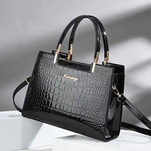 French luxury crocodile pattern womens bag shoulder bag patent leather glossy handbag