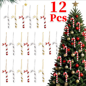 12pcs/Lot Christmas Tree Candy Cane Hanging Festival Decor / Plastic Candy Cane Ornaments / Candy Cane Christmas Ornament / for Party Xmas Supplies