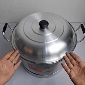 Panci Dandang Kukus 22 24 26 28 30 32 36 38 cm Aluminium Lingkaran Dua / Panci Kukusan / Panci Langseng 8L 10L 12L 15L 18L 22L 25L 30L / Panci Serbaguna Aluminium Tebal