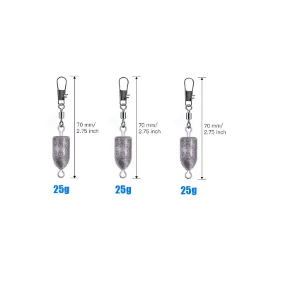 3Pcs Fishing Sinkers Weights Bullet Sinker Rolling Swivel with Interlock Snap Connector Inline 10g 15g 20g 25g Fishing Tackle