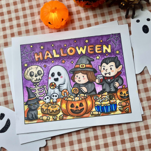 Kidee ภาพระบายสี Halloween กระดาษหนาคุณภาพดีมี 7 ภาพ ฝึกสมาธิ คลายเครียด