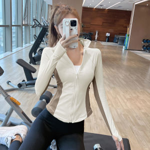 Fitness Girl Color Block Sports Jacket Outdoor Cycling Top Long Sleeve Yoga Running Slimming Training Upper Body Outerwear