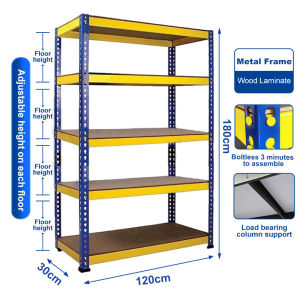 XUXU Boltless Rack Rak 4/5 Tier Besi Bertingkat Heavy Metal Frame Rak Besi Rak Buku Warehouse Store Office Storage Shelves Blue Yellow Rak Dapur 货架置物架