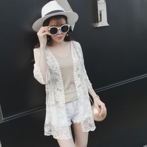 Womens Lace Sun Protection Shirt Spring Summer New Style Thin Air Conditioned Loose Shoulder Lengthened Outerwear Cardigan