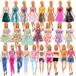 BARWA 14 Pcs NEW Fashion handmade For Barbie Doll Clothes and Accessories=3 Sequins Dress 3 Pcs Floral Dress 4 Top Short For 11.5 inch Doll