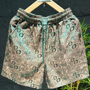 Summer New Mens Fashionable Laser Dark Flower Ice Silk Shorts Beach Pants Personalized Embroidery Five-Quarter Casual Trousers
