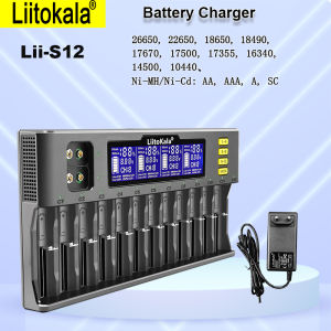 LiitoKala Lii-S12 12-Slot Battery Charger for 18650 21700 AA Batteries - Multi-Function Protection And Memory Effect Prevention